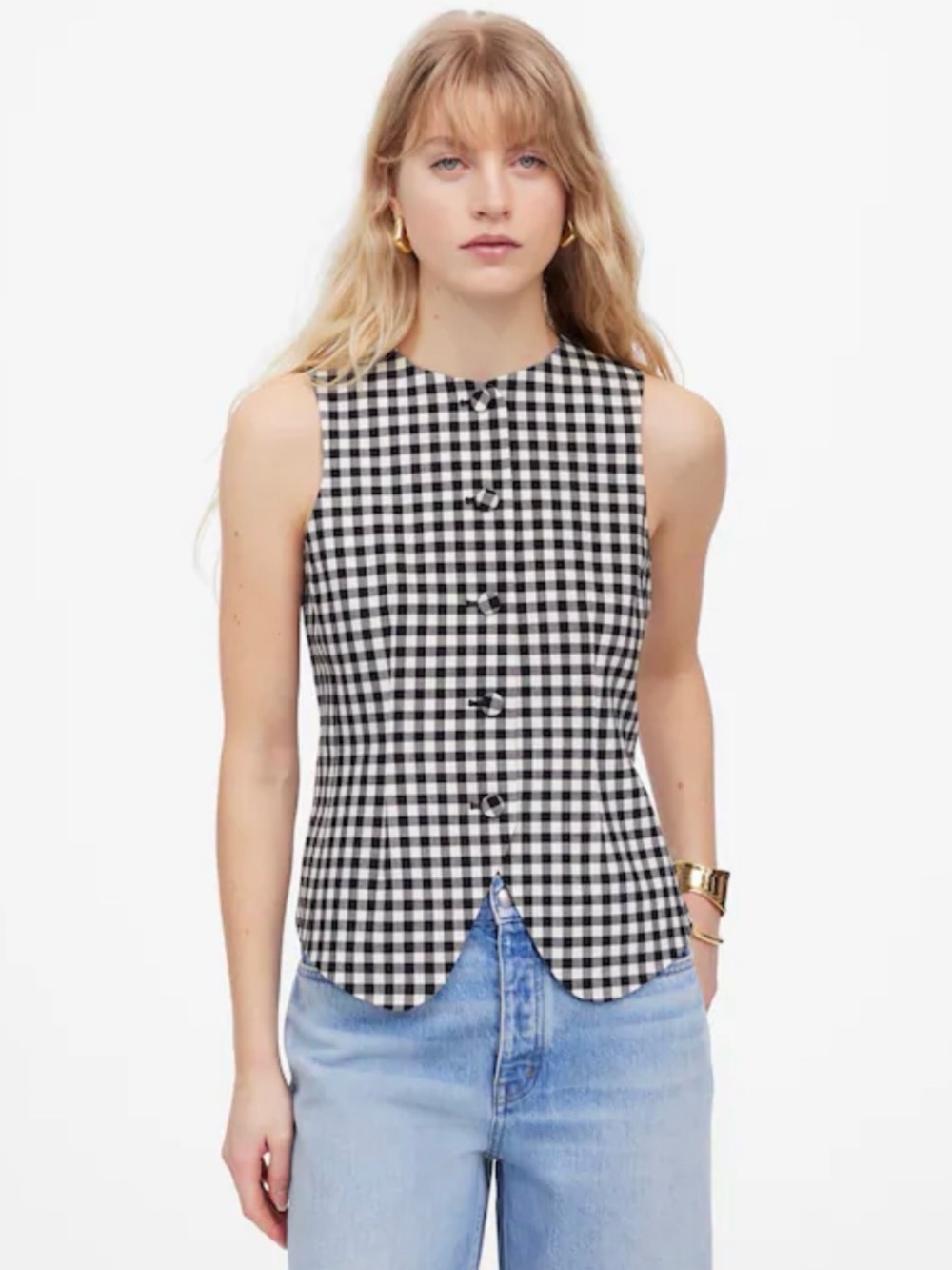 Madewell Single-Breasted Crewneck Vest Buffalo Check